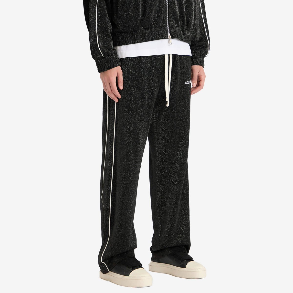 Cole Buxton Men's Glitter Piped Track Pant in Black