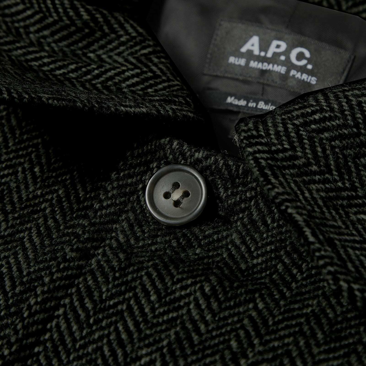 A.P.C. Pete Herringbone Wool Mac in Dark Green