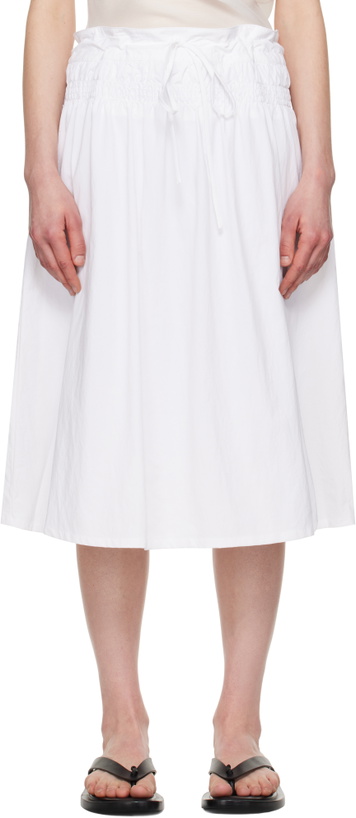 Photo: LE17SEPTEMBRE White Smocked Drawstring Midi Skirt
