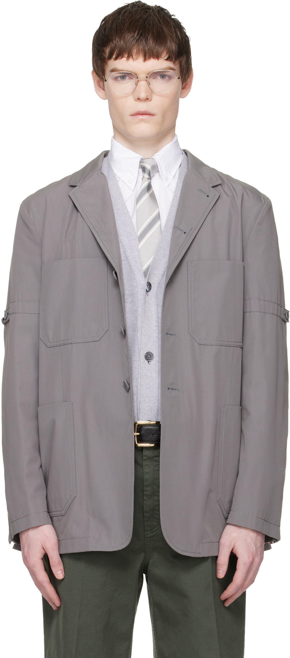 Thom Browne Gray Cotton Suiting Armband Unconstructed Blazer