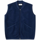 Universal Works Men's Wool Fleece Zip Waistcoat in Indigo