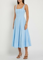 Staud Wells Striped Stretch-cotton Midi Dress Light Blue