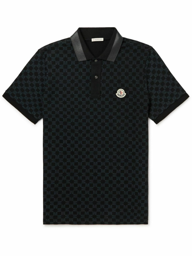 Photo: Moncler - Logo-Appliquéd Printed Cotton-Jersey Polo Shirt - Black