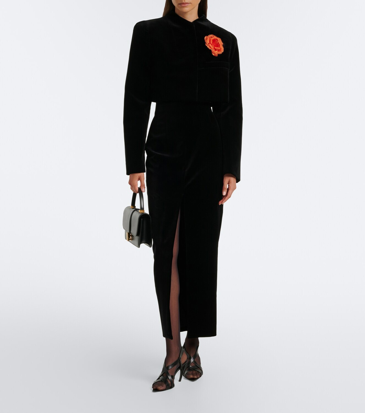 Khaite Samo floral-appliqué cropped velvet jacket