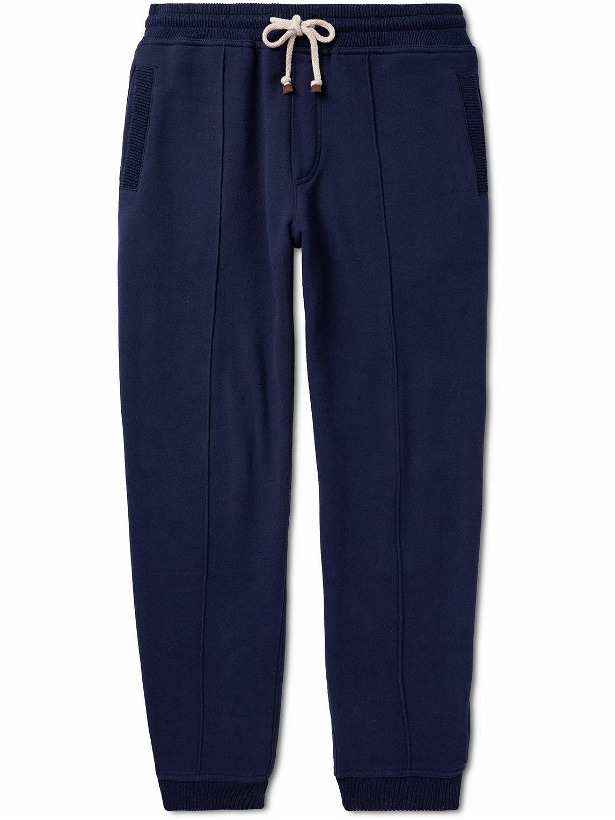 Photo: Brunello Cucinelli - Tapered Cotton-Jersey Sweatpants - Blue