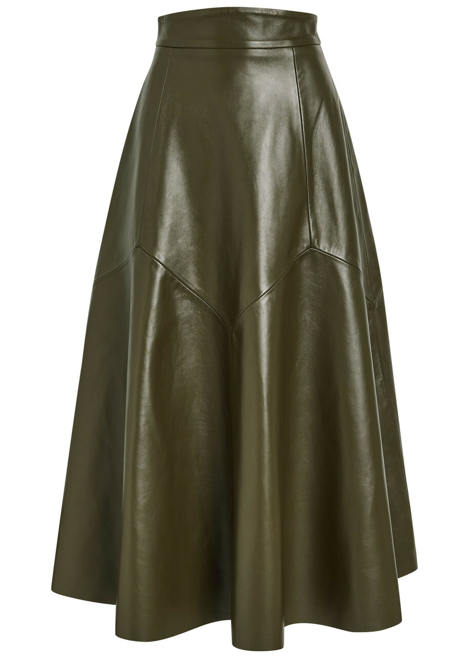 Skiim Max Panelled Leather Midi Skirt Khaki