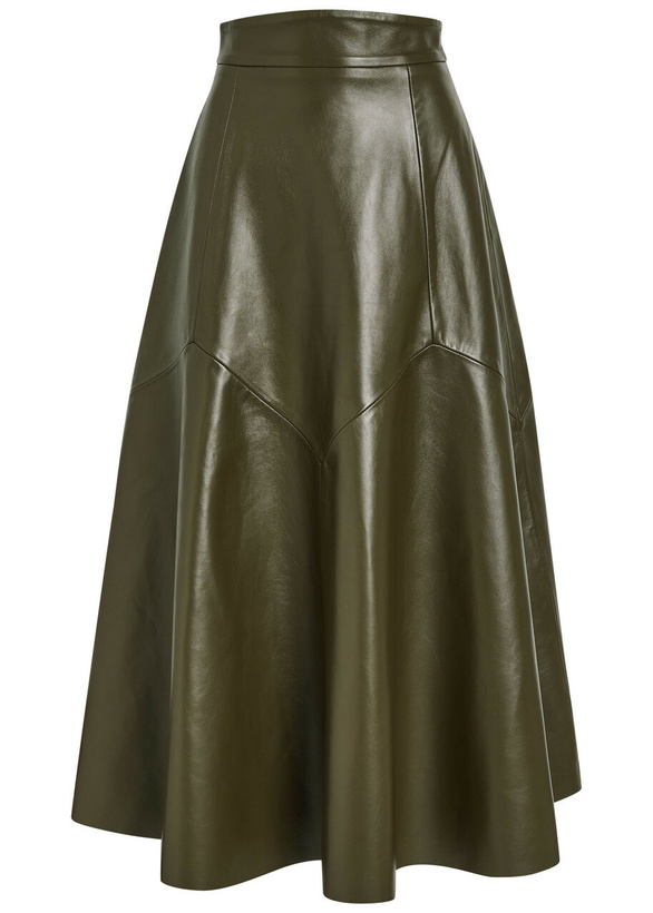 Photo: Skiim Max Panelled Leather Midi Skirt Khaki
