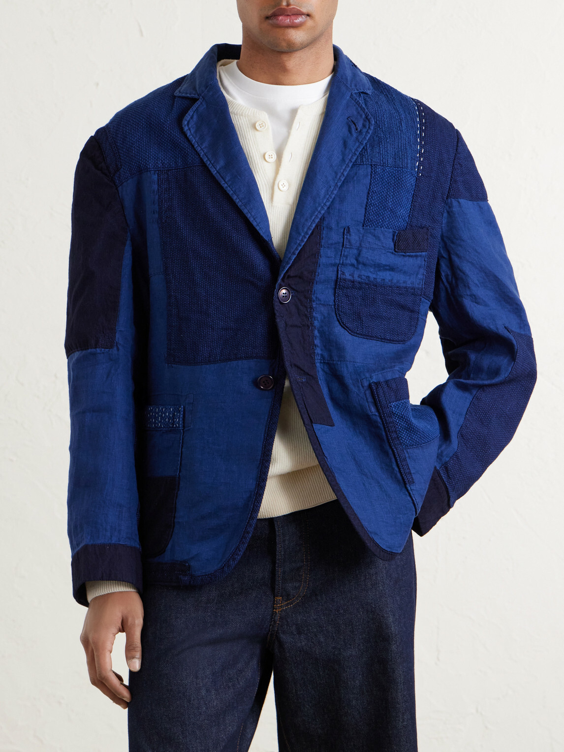 Blue Blue Japan - Nenrin Indigo-Dyed Patchwork Linen Blazer - Blue