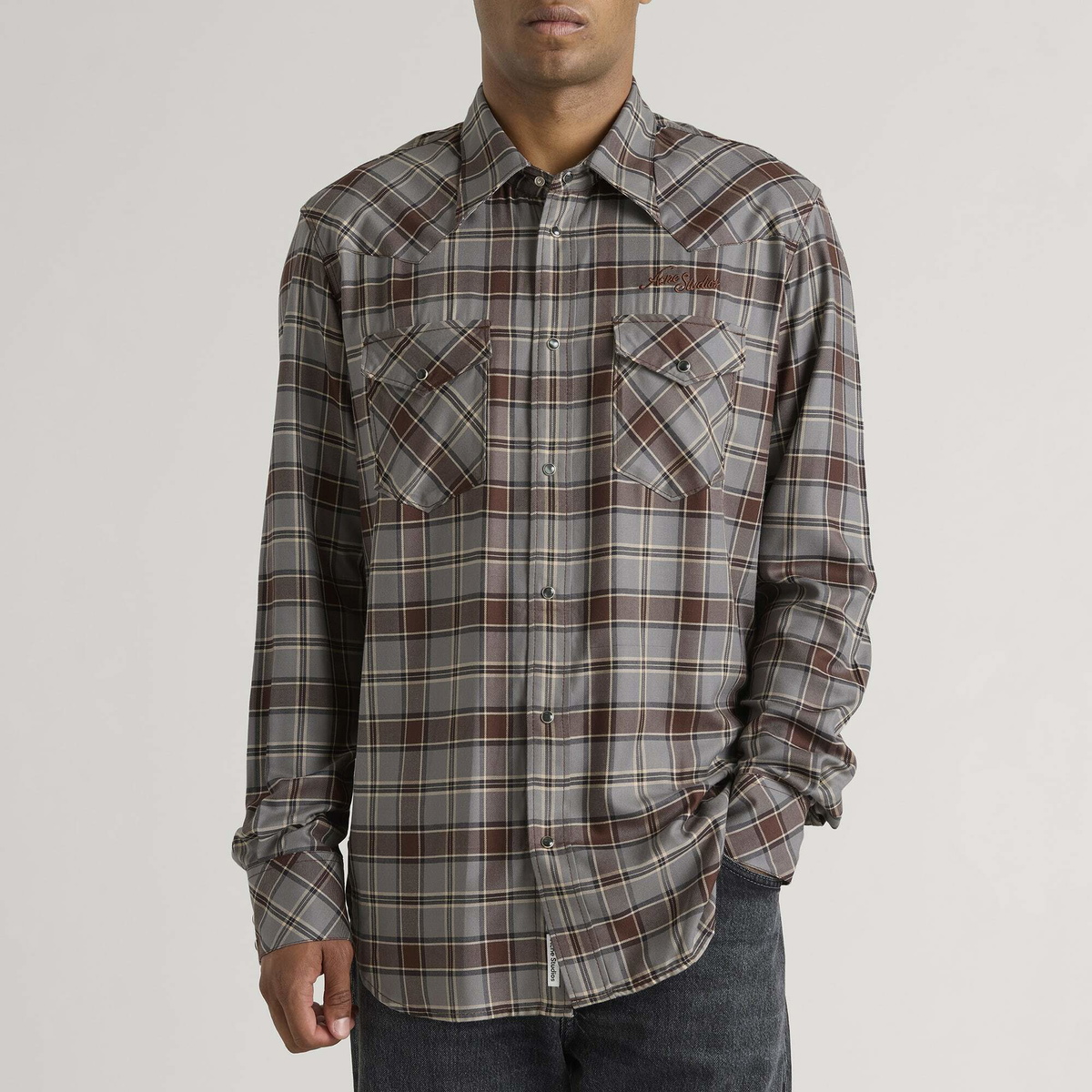 Acne Studios Men's Surrow Check Flannel Long Sleeve Shirt in Multi Grey