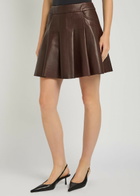 Nour Hammour Pleated Leather Mini Skirt Brown