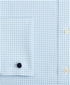 Brooks Brothers Men's Stretch Madison Relaxed-Fit Dress Shirt, Non-Iron Poplin English Collar French Cuff Gingham | Light Blue