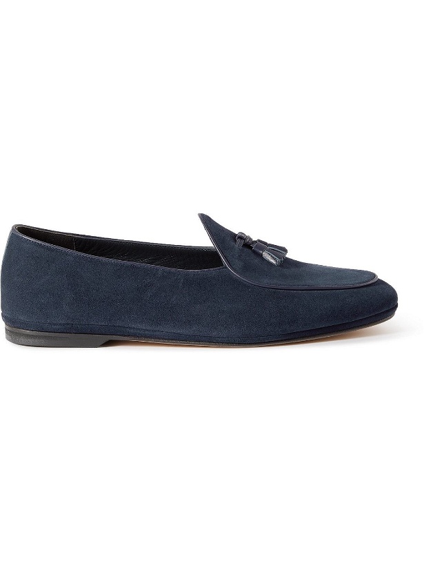 Photo: Rubinacci - Marphy Leather-Trimmed Velour Tasselled Loafers - Blue