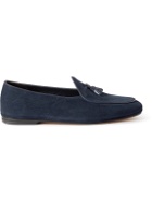 Rubinacci - Marphy Leather-Trimmed Velour Tasselled Loafers - Blue