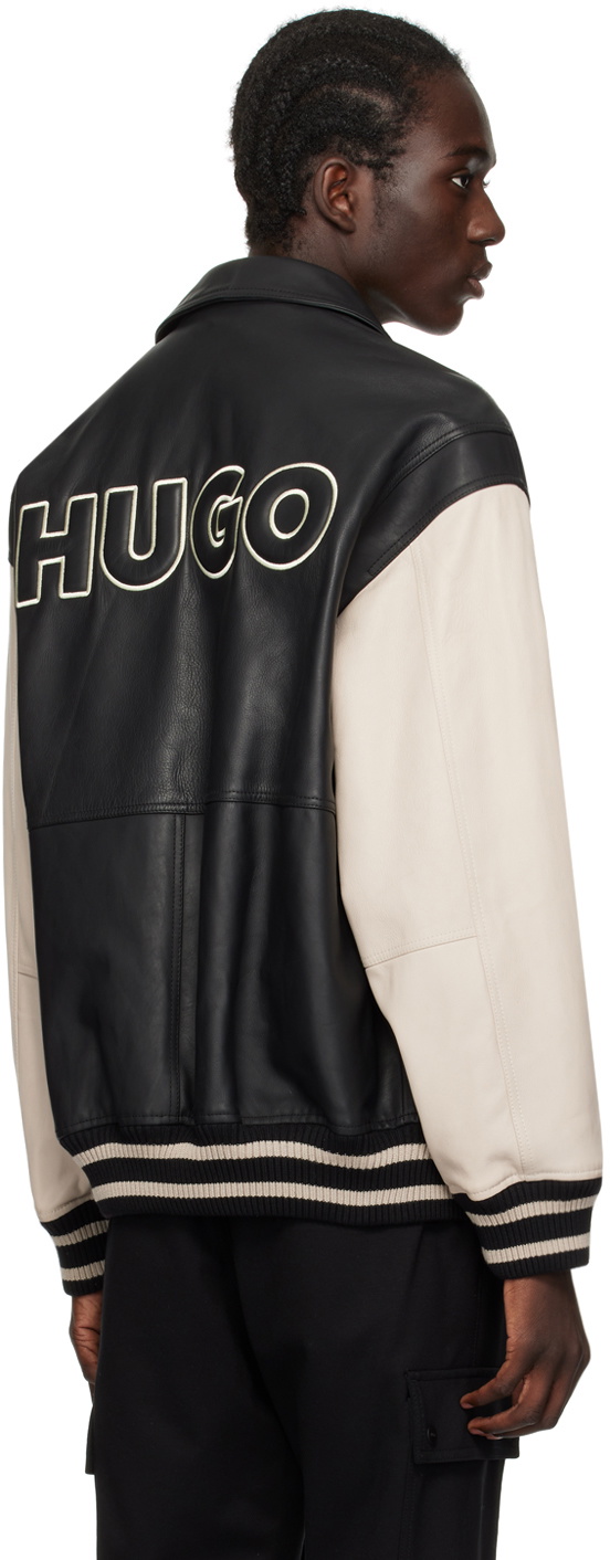 Hugo Black & Beige Embossed Leather Jacket Hugo Boss