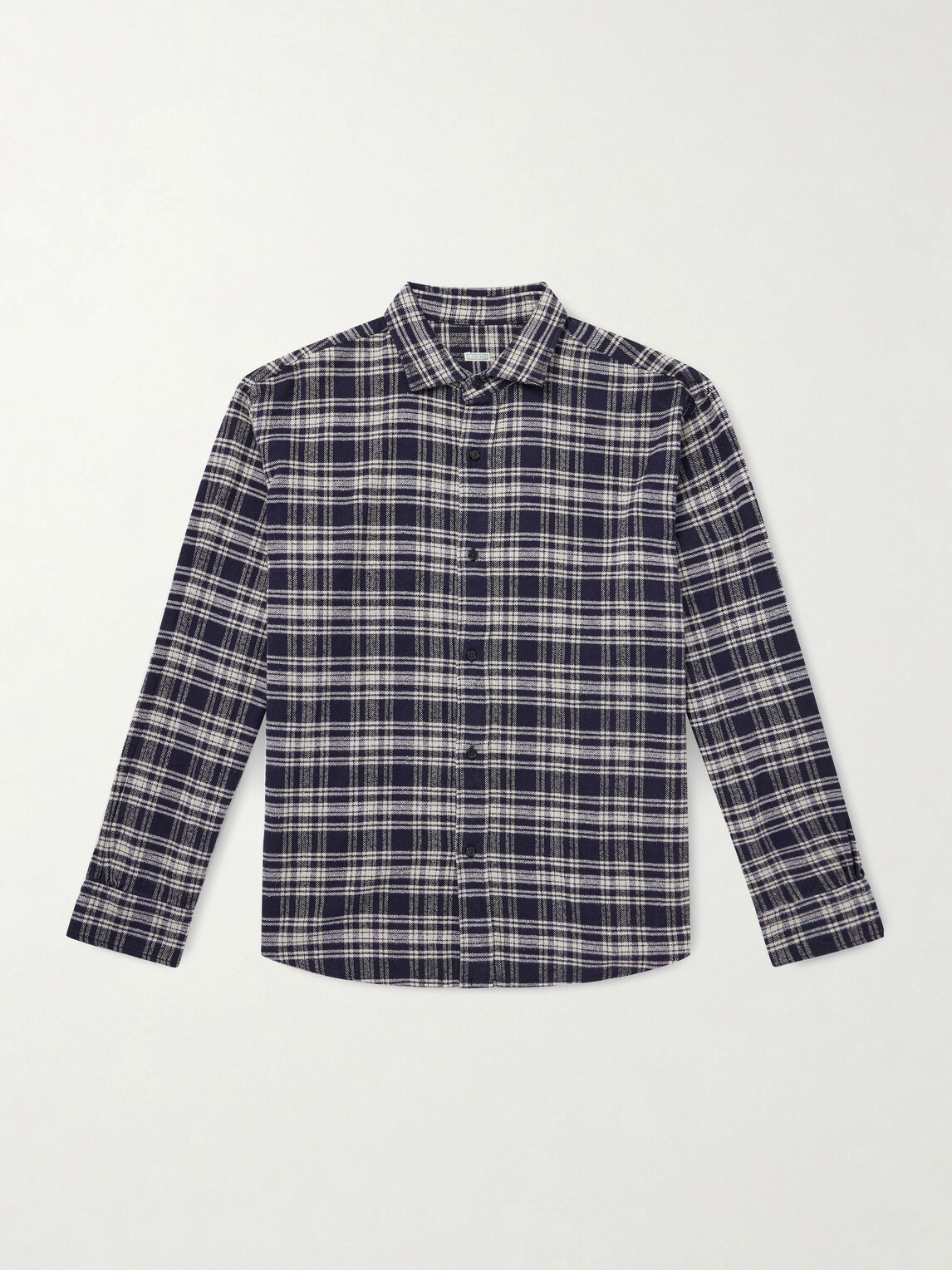 A.PRESSE - Checked Cotton and Silk-Blend Twill Shirt - Blue