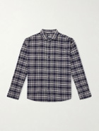 A.PRESSE - Checked Cotton and Silk-Blend Twill Shirt - Blue