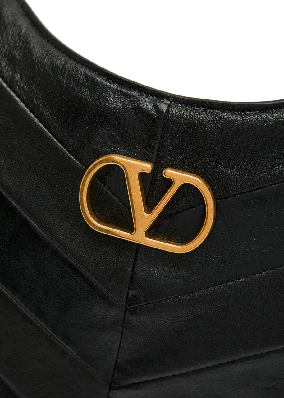 Valentino Garavani Logo-plaque Chevron Leather Hobo bag - Black - One Size