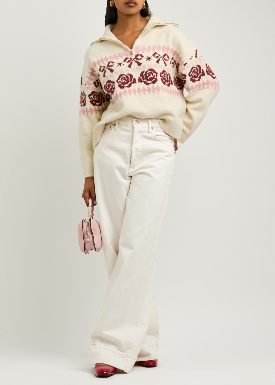 Kitri Uma Fair Isle Intarsia Half-zip Jumper Cream