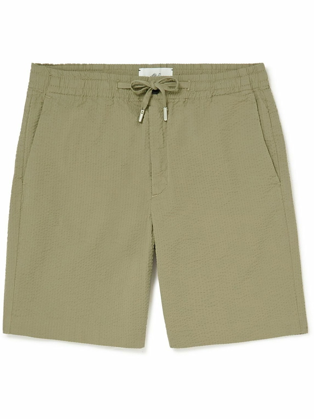 Photo: Mr P. - Straight-Leg Organic Cotton-Seersucker Drawstring Shorts - Green