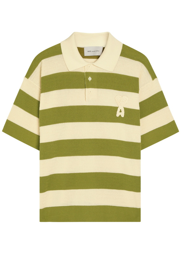 Photo: Ami Paris Striped Logo-appliquéd Cotton Polo Shirt White