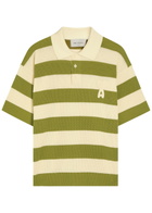 Ami Paris Striped Logo-appliquéd Cotton Polo Shirt White