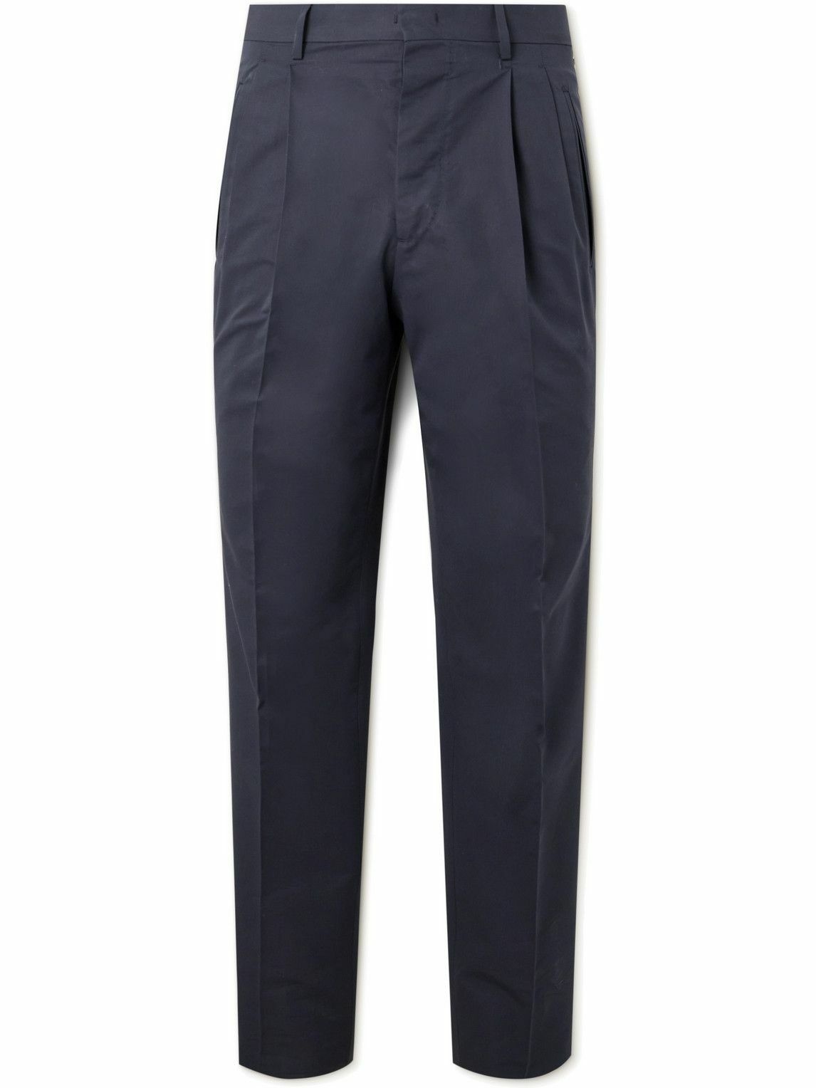UMIT BENAN B - Slim-Fit Pleated Cotton and Silk-Blend Trousers - Blue