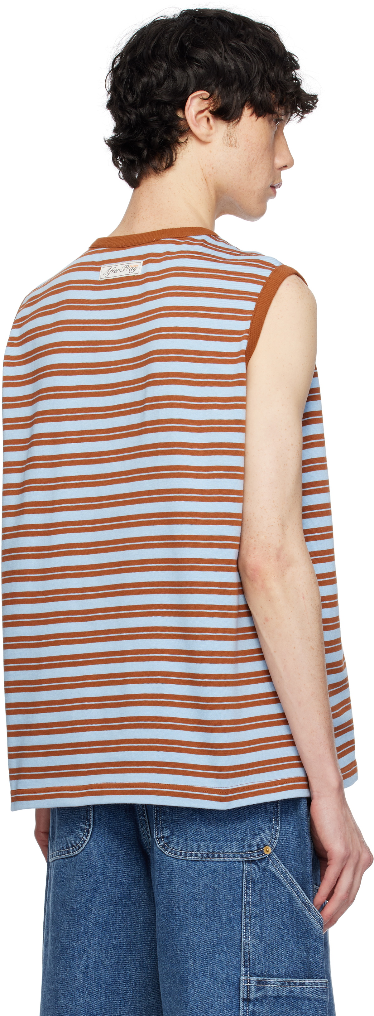 AFTER PRAY Brown & Blue Stripe Tank Top
