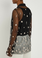 Toteme Floral-embroidered Sheer Tulle Shirt Black And White