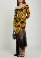 Etro Floral Print Tulle Asymmetric Mesh Maxi Dress Black