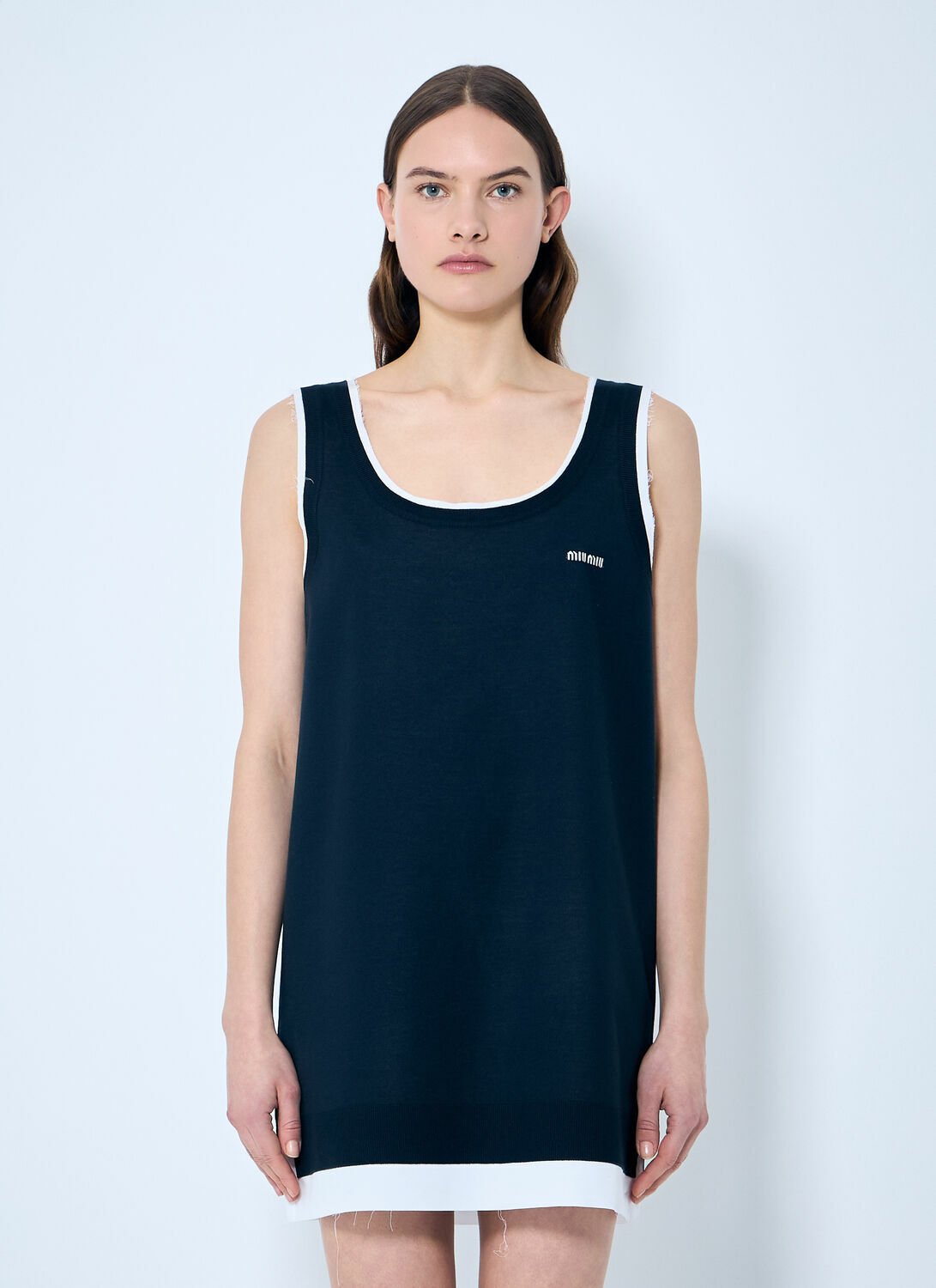 Miu Miu Knit And Poplin Mini Dress