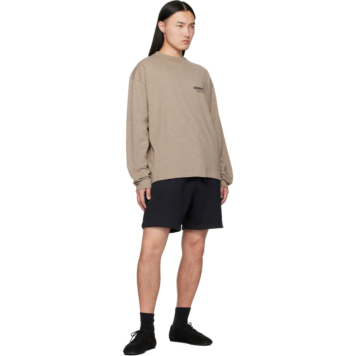 Fear of God ESSENTIALS Beige Classic Fit Long Sleeve T-shirt