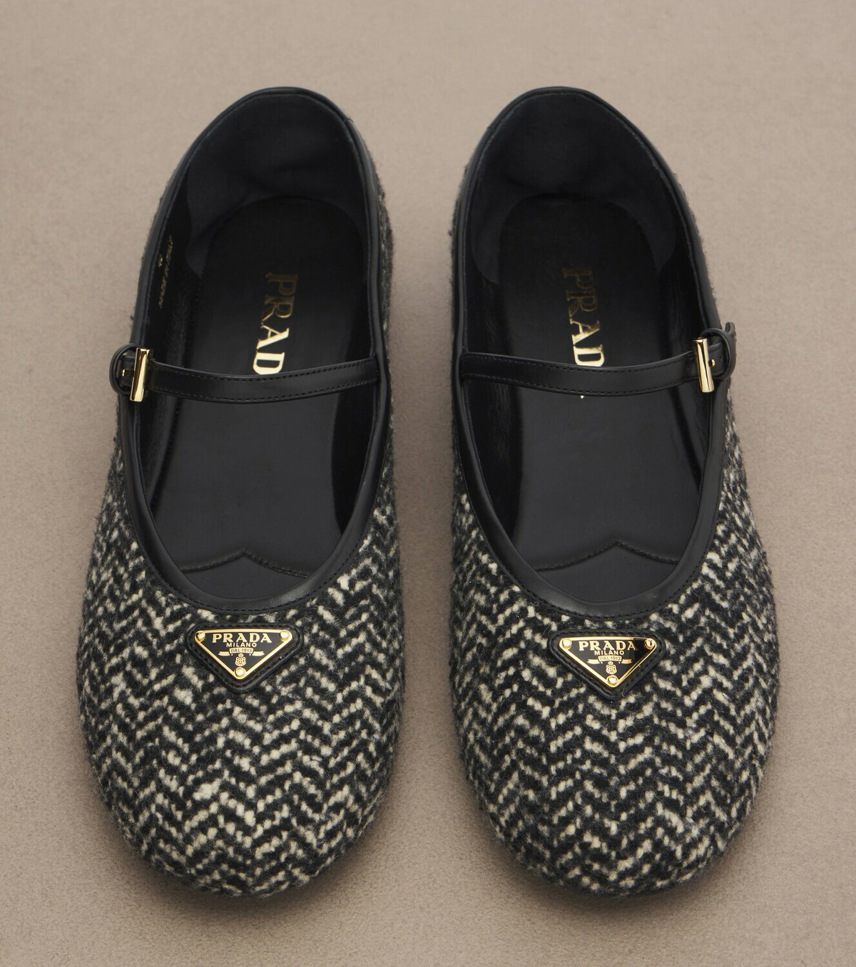 Prada Chevron tweed Mary Jane ballet flats