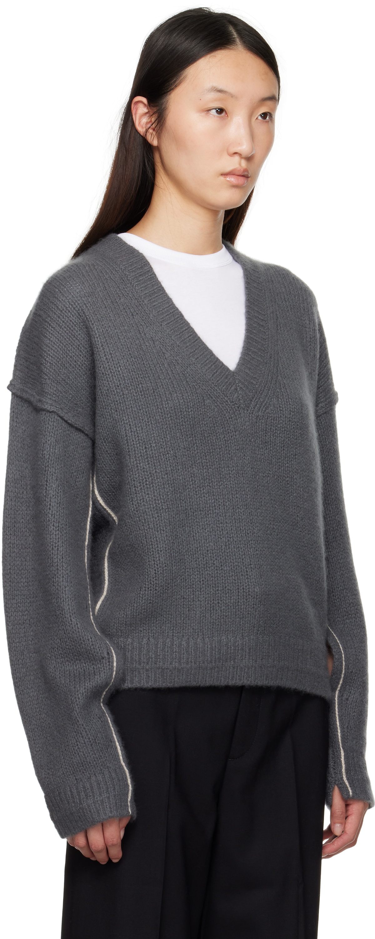 Maria McManus Gray Air Spun Cape V-Neck Sweater