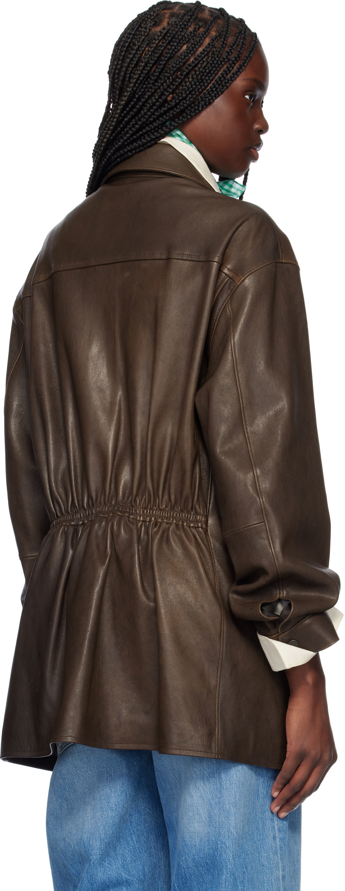 AURALEE Brown Lamb Leather Long Zip Jacket Auralee
