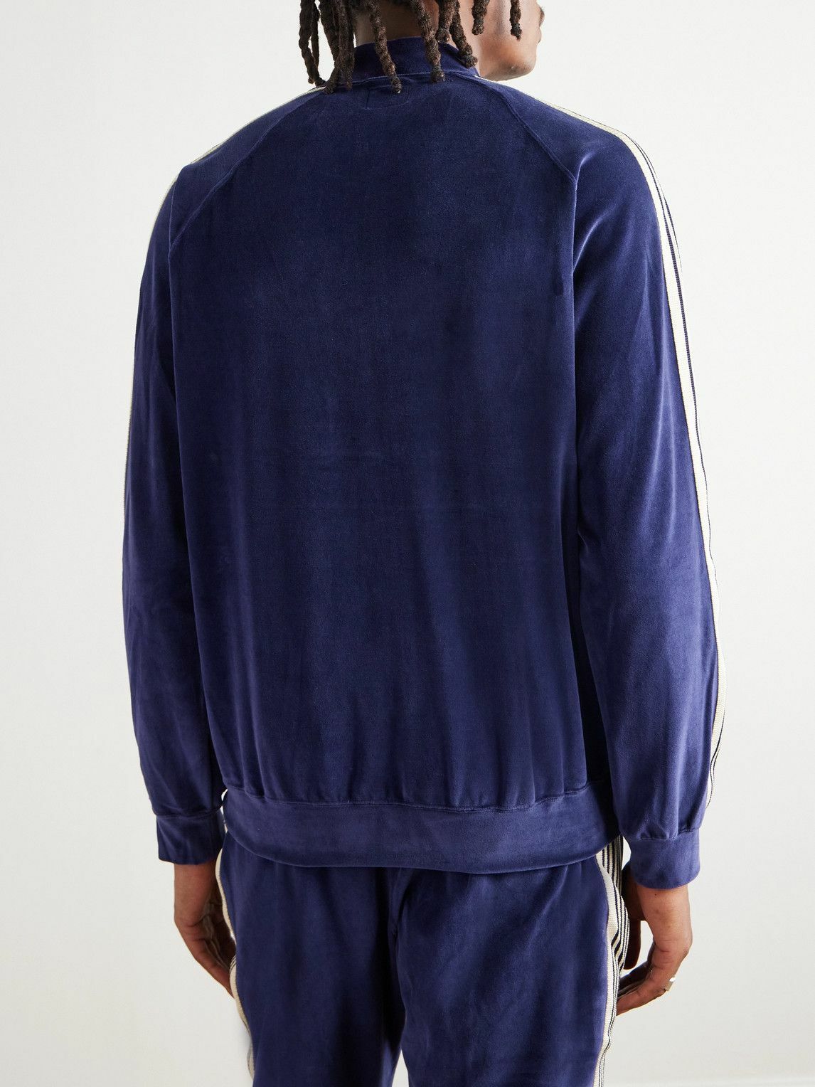Needles - Logo-Embroidered Striped Cotton-Blend Velour Track Jacket - Blue