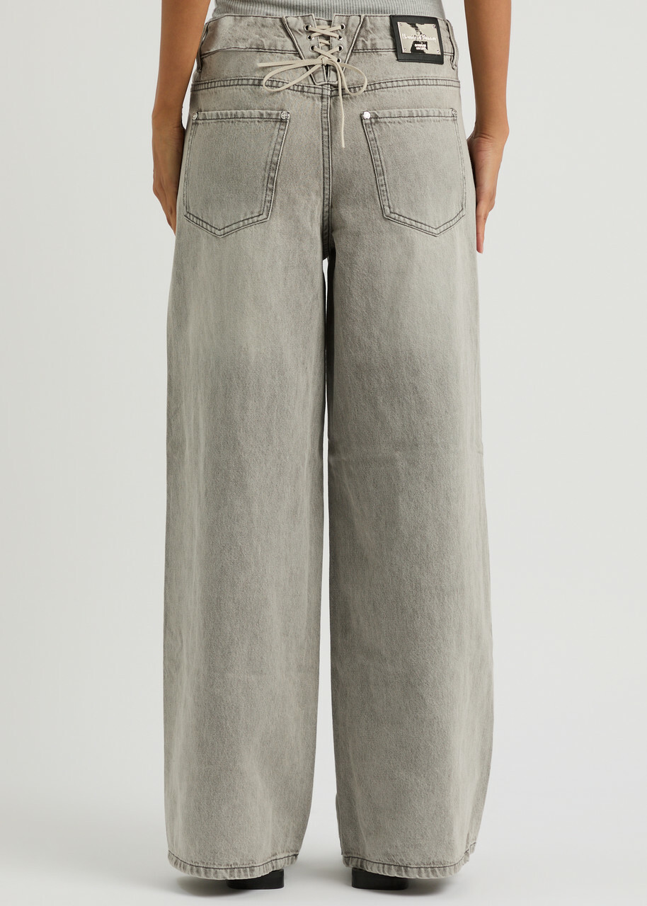 House OF Sunny Lace-up Wide-leg Jeans Grey