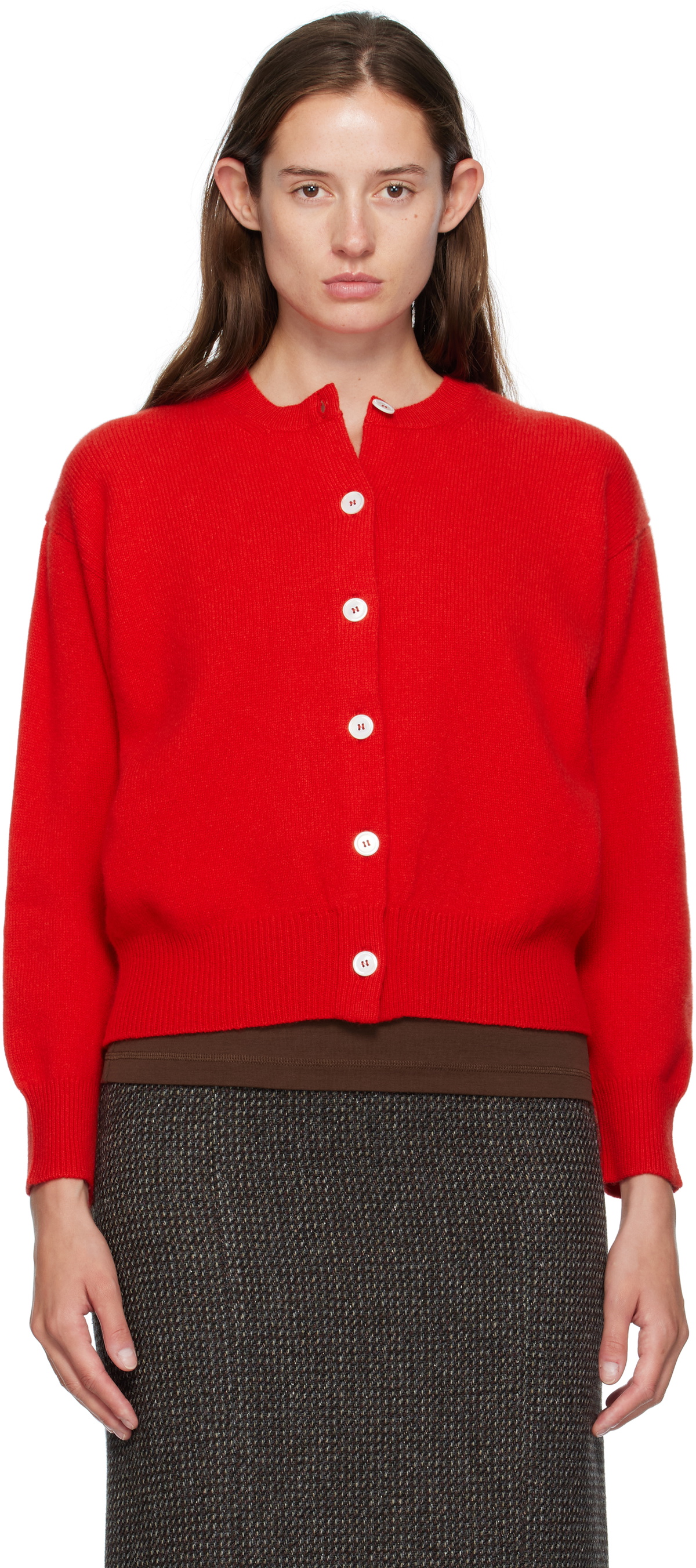 &Daughter Red Ada Crewneck Cardigan