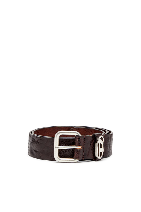 Photo: Diesel 3.9cm logo-plaque wrinkled leather belt - Belts - Unisex - Brown