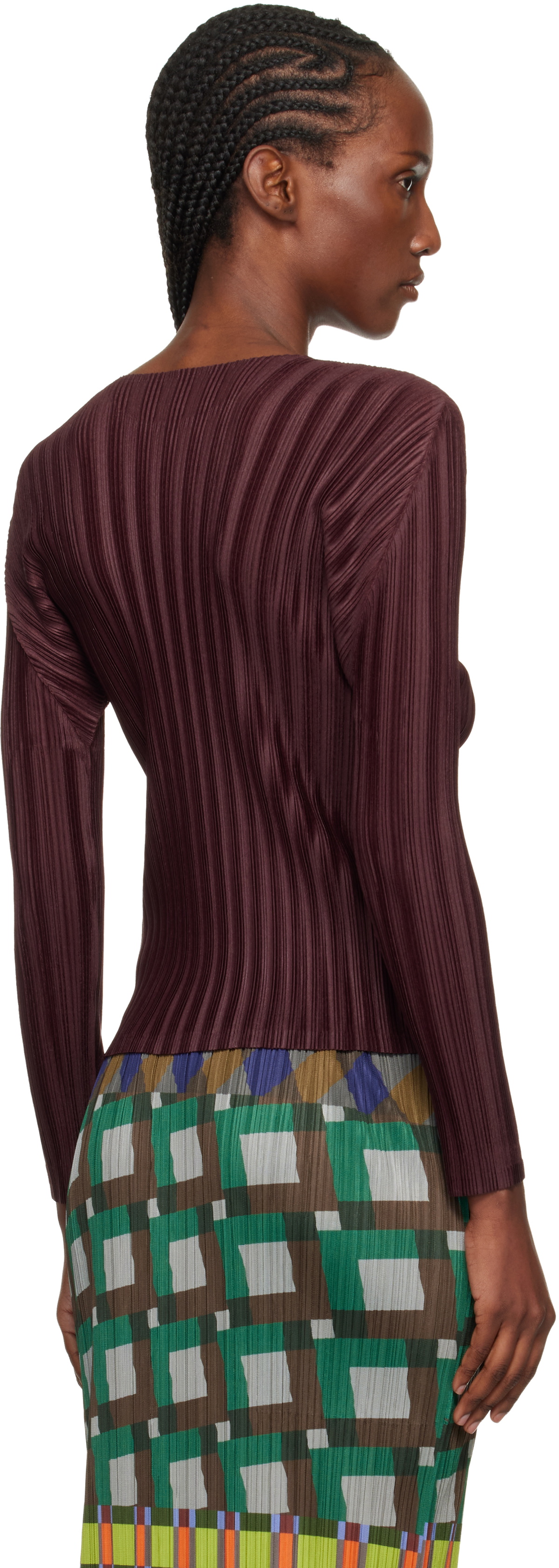 PLEATS PLEASE ISSEY MIYAKE Burgundy Rib Pleats January T-shirt