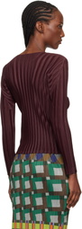 PLEATS PLEASE ISSEY MIYAKE Burgundy Rib Pleats January T-shirt