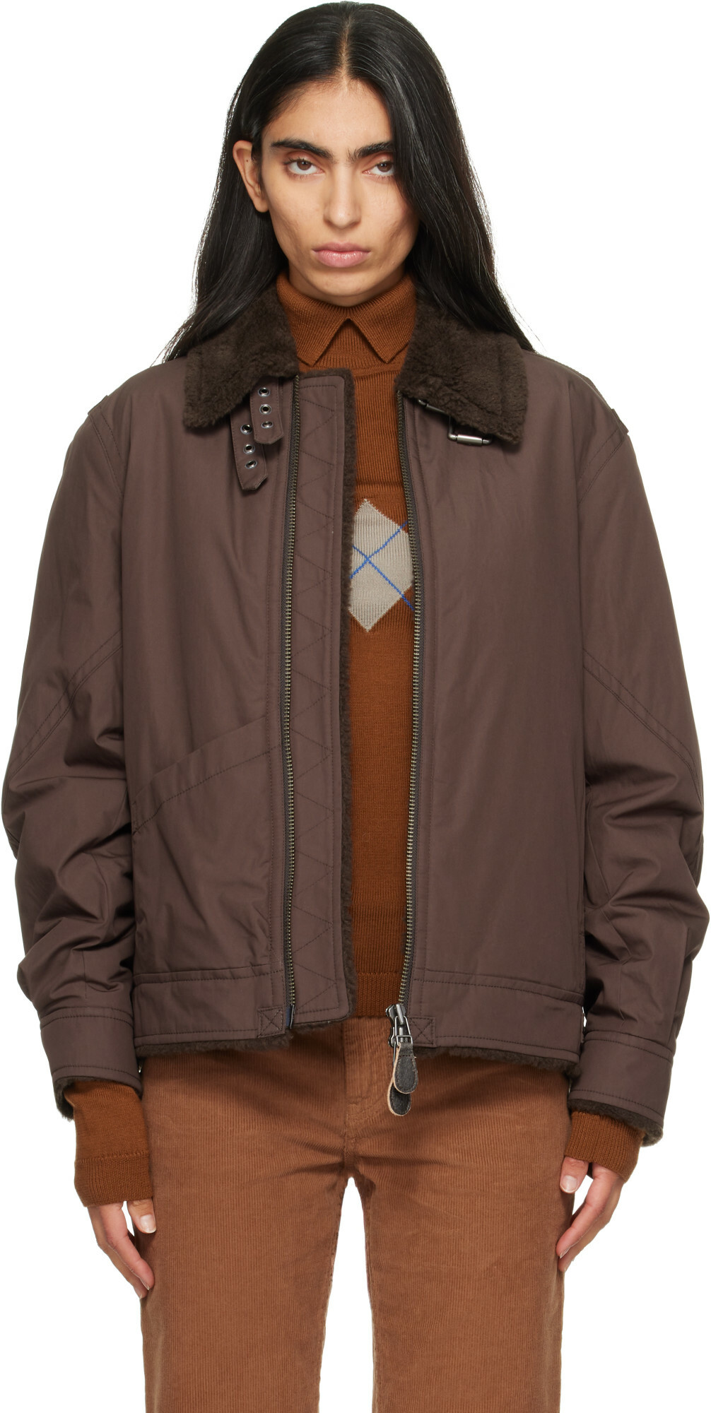 COOR Brown Fleece Lined Cotton B-3 Jacket