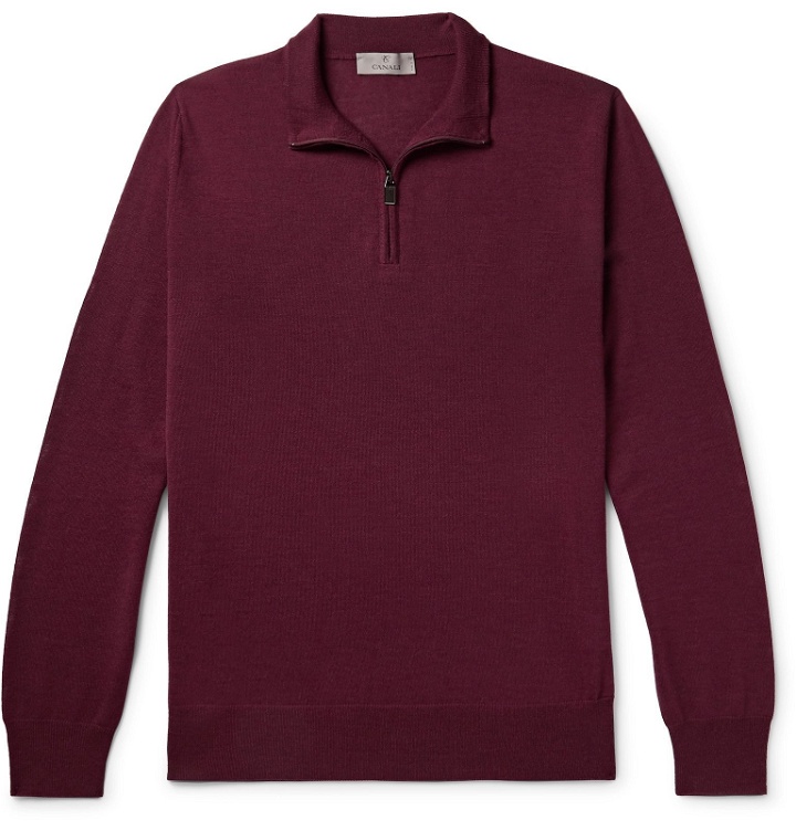 Photo: Canali - Merino Wool Half-Zip Sweater - Burgundy