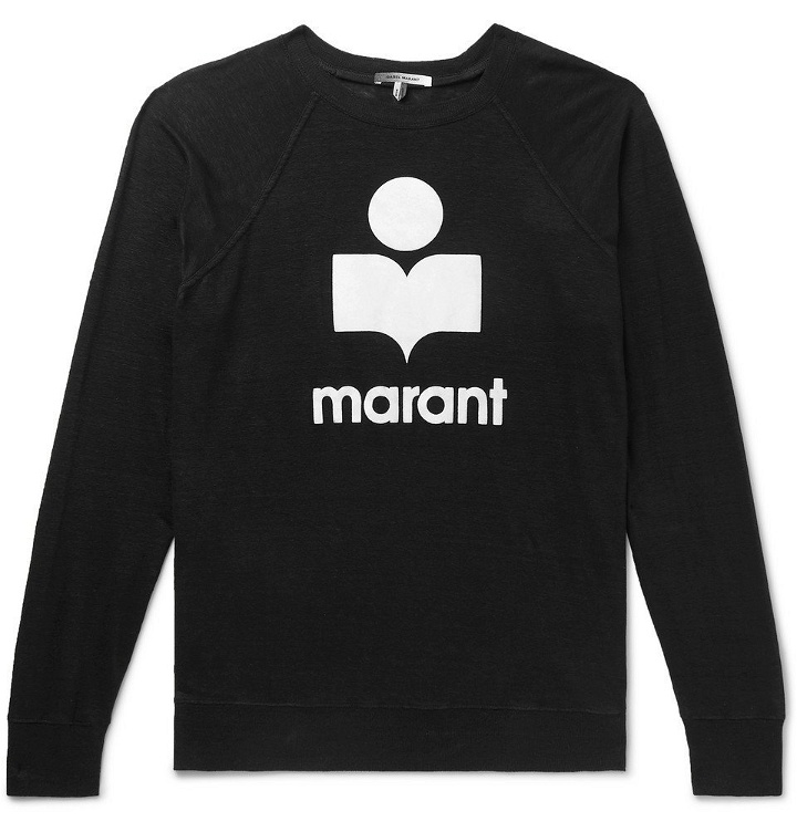 Photo: Isabel Marant - Kieffer Logo-Flocked Linen T-shirt - Black
