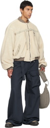 Reese Cooper Beige Sherpa Fleece Bomber jacket