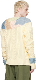 Greg Lauren Beige Stitchwork Fair Isle Sweater
