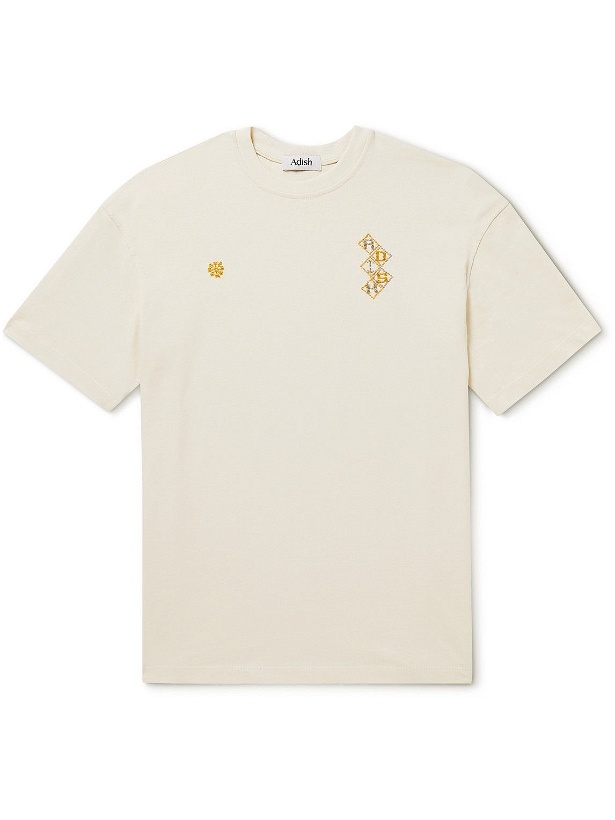 Photo: Adish - Logo-Embroidered Cotton-Jersey T-Shirt - Neutrals
