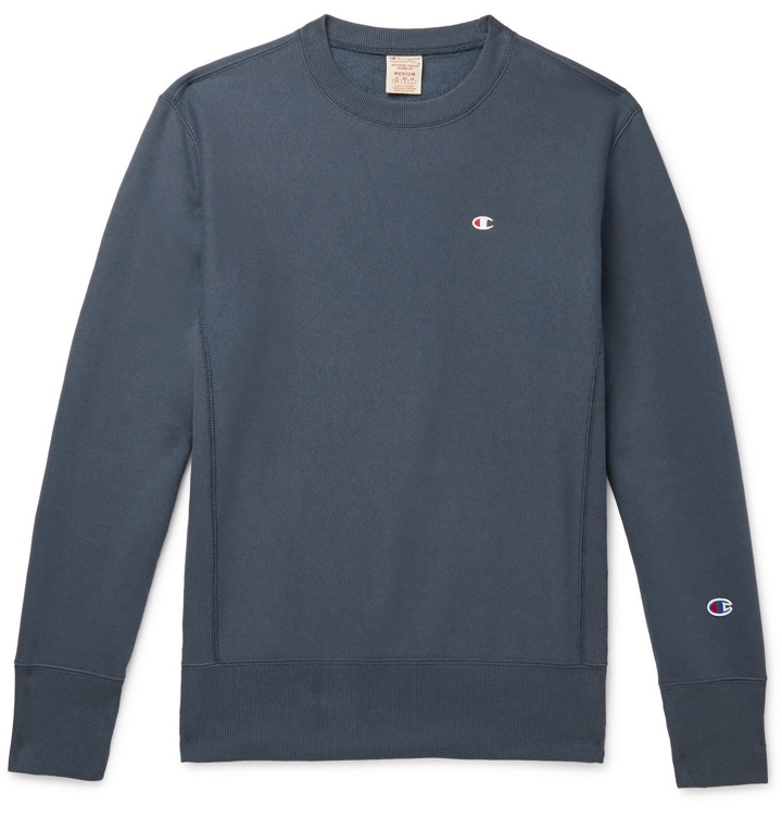 Photo: CHAMPION - Logo-Embroidered Fleece-Back Cotton-Blend Jersey Sweatshirt - Blue