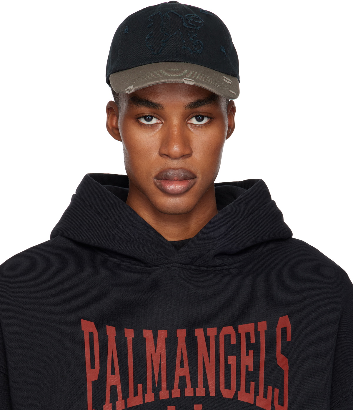 Palm Angels Black & Taupe Ripped Monogram Cap Palm Angels