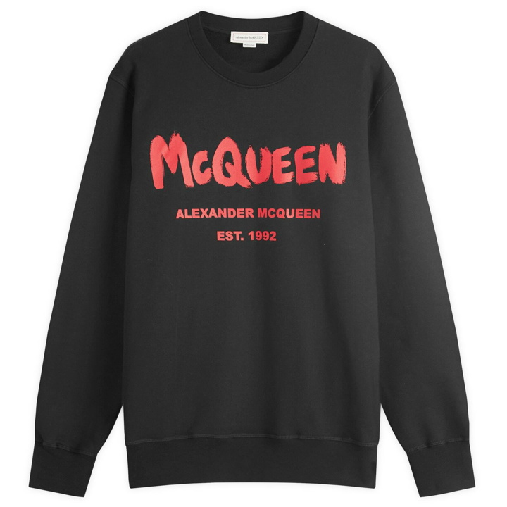 Photo: Alexander McQueen Men's Graffiti Logo Crew Neck Sweatshirt in Black/Lust Red