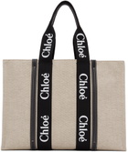 Chloé Off-White & Black Large Woody Tote Bag